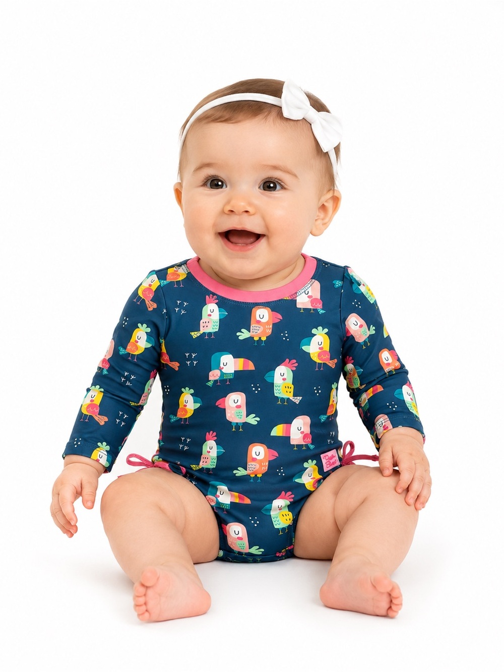 RuffleButts Parrot Print Long Sleeve Swimsuit Baby Girl 6-12M UPF 50+